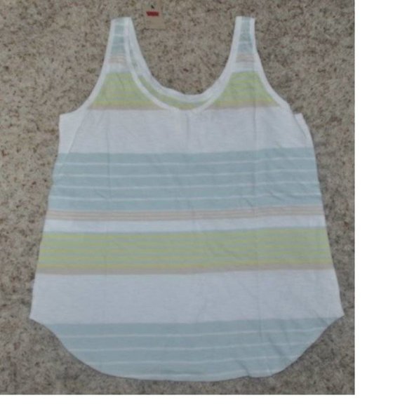 Womens Levis Tank Top XS Yellow White Blue Striped Loose Fit Scoop Neck - Picture 2 of 5